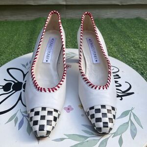 Vintage Donald J. Pliner leather black and white checkered heels made in Spain.